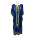 La Cera Tribal Print Caftan Blue Yellow Smocked Waist Stretchy One Size
