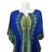 La Cera Tribal Print Caftan Blue Yellow Smocked Waist Stretchy One Size
