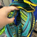 La Cera Tribal Print Caftan Blue Yellow Smocked Waist Stretchy One Size