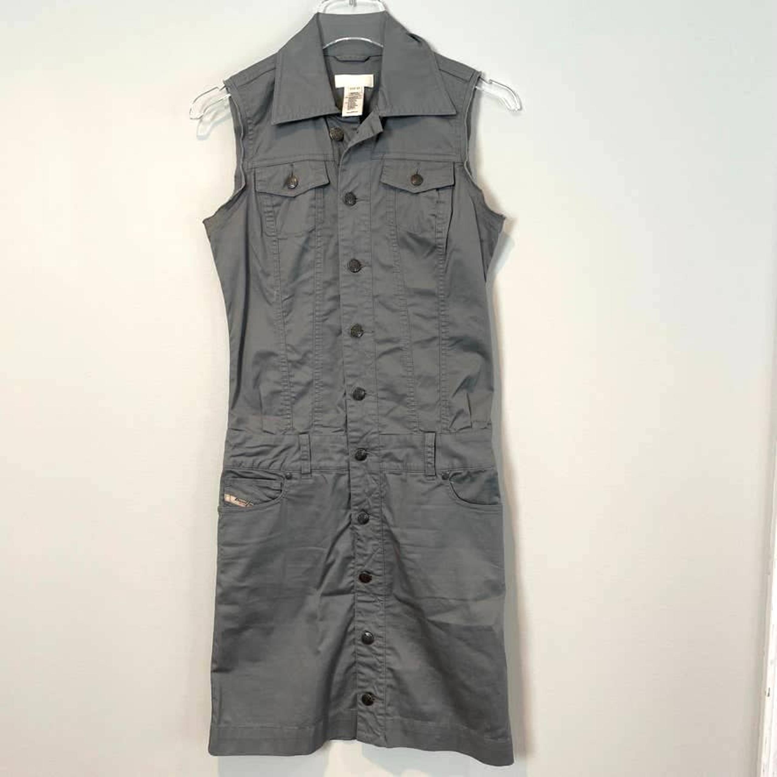 Diesel Sleeveless Collared Shirt Dress Button Up Dark Gray XS