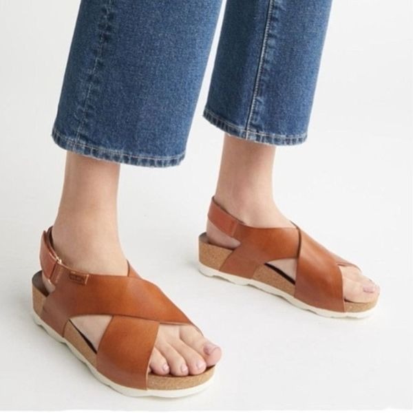 PIKOLINOS Mahon Tan Brown Leather Crisscross Wedge Sandal Womens 42 EU 11 US