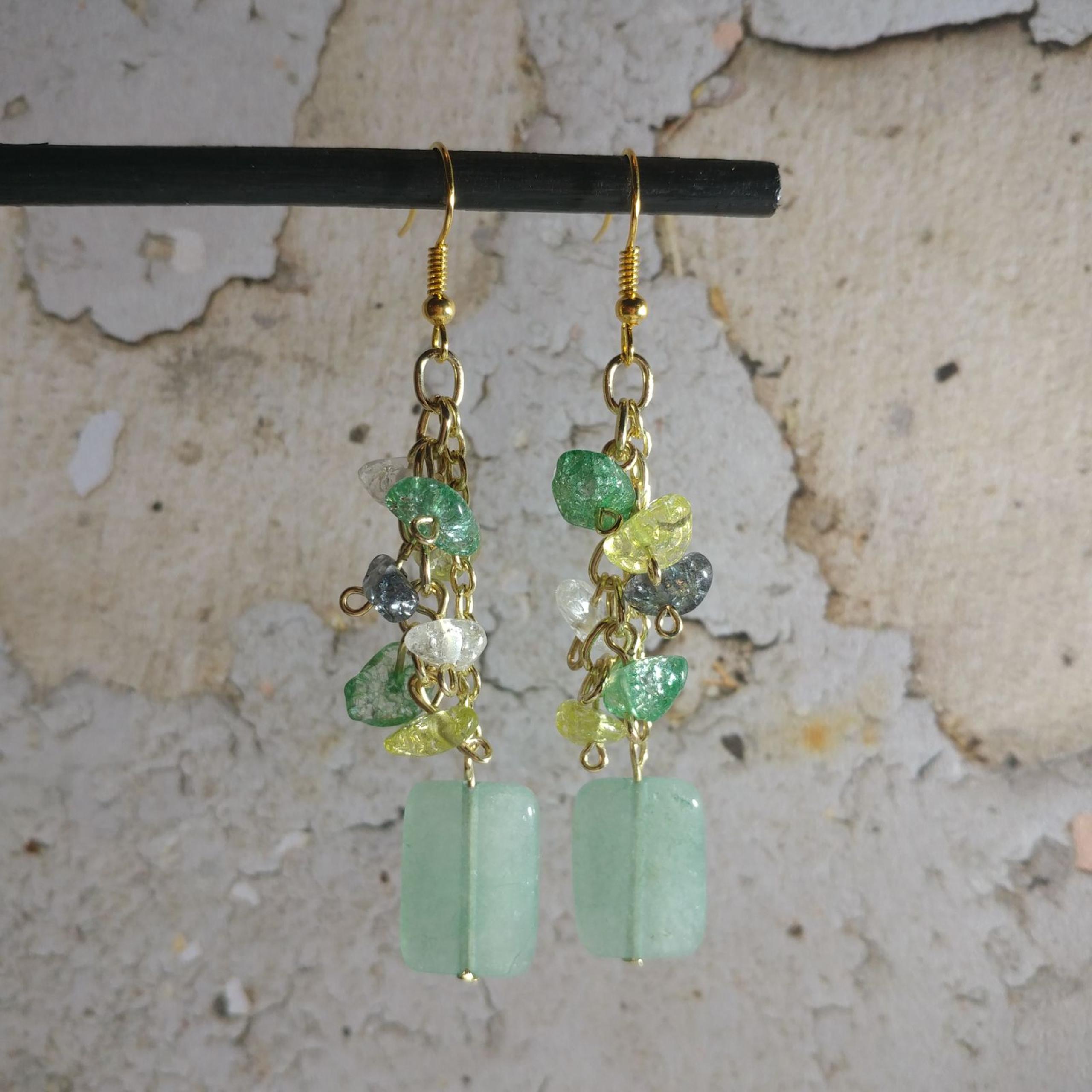 Earrings Gold tone Light green stones - Customized & Personalized
