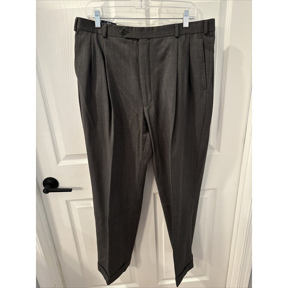 Brooks Brothers 346 100% Wool Men's Dress pants Gray Stretch Pleated Cuffed