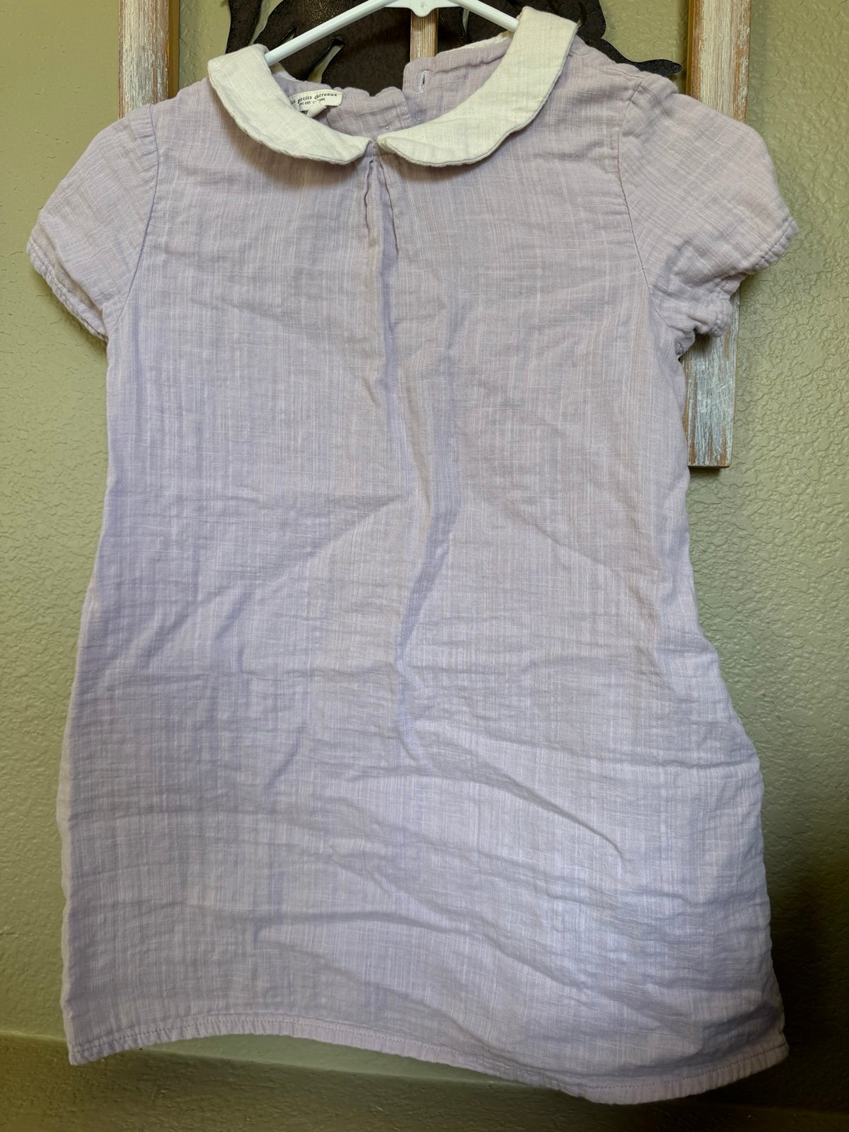 Les Petits Carreaux French Girl DRESS Sz 8 Lavender 100 % Cotton