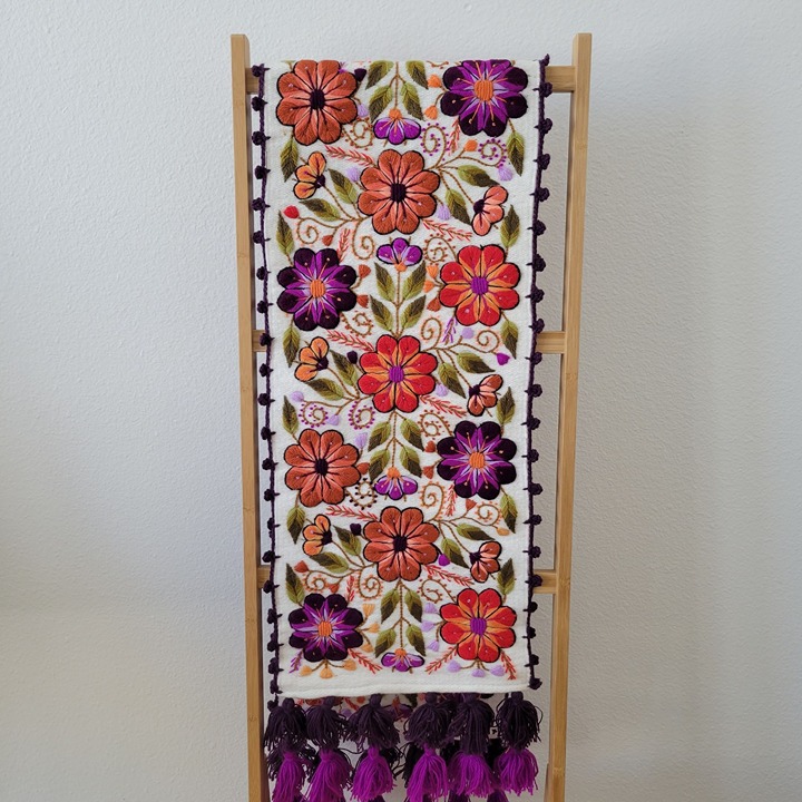 Embroidery Floral, Peruvian Hand-Woven Table Runner |Multi Color Flowers Peruvia