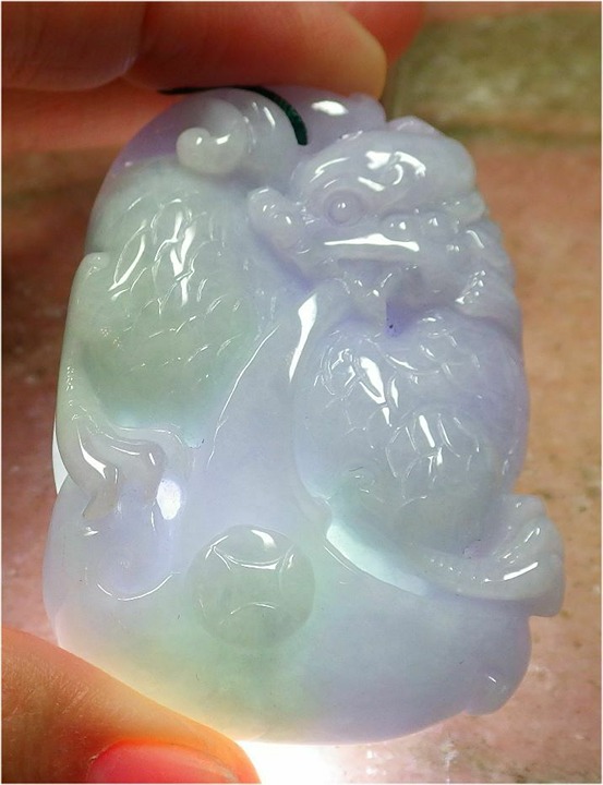 Certified Lavender Natural Burma A Jade jadeite Dragon Kai Lun Pendant Necklace