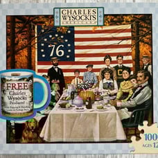 NEW Charles Wysocki And The Thankful Ate A Hearty Meal 1000 Pc Puzzle MB NEW