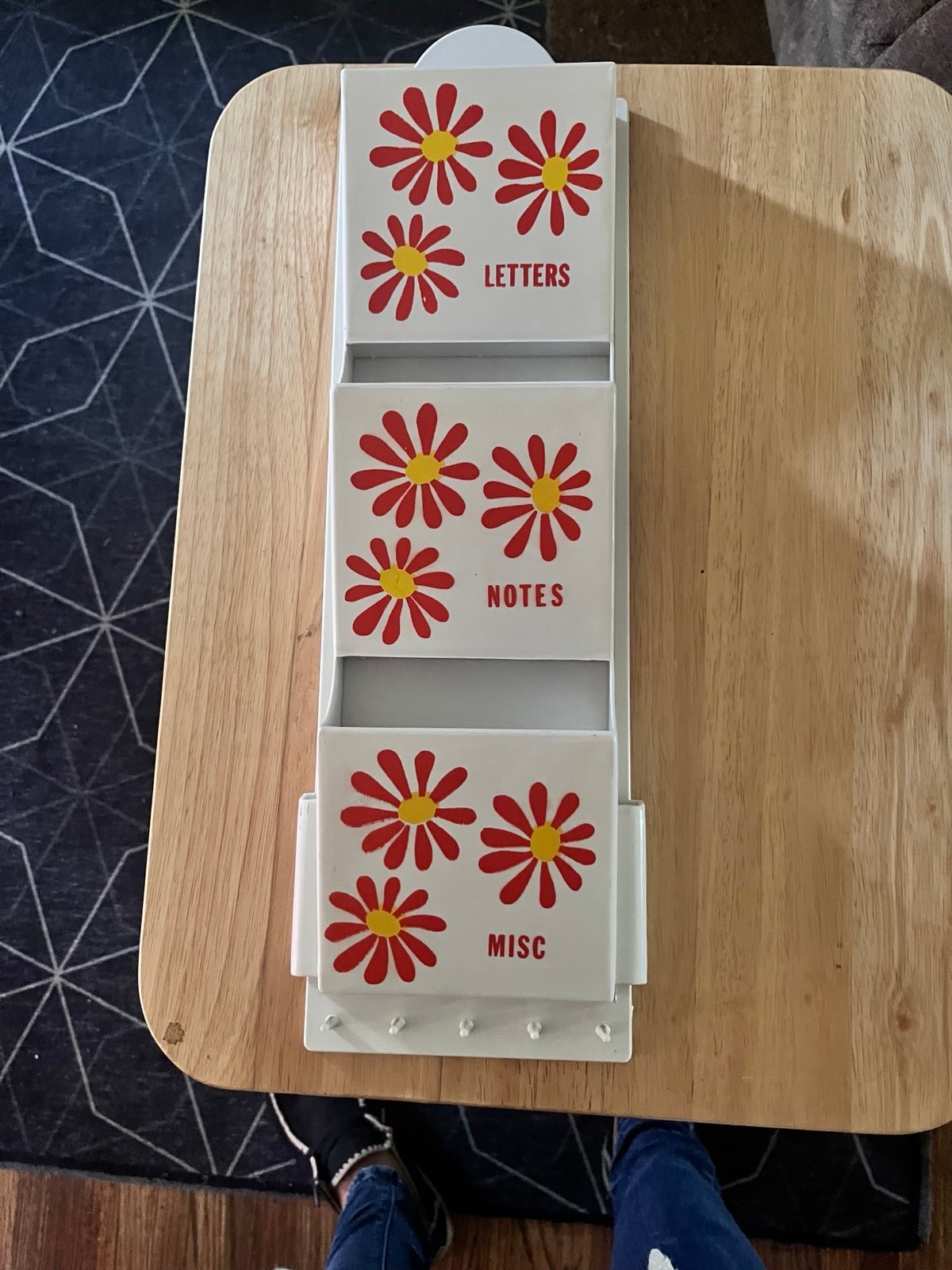 VTG 1960’s Wall Organizer white with Red and Yellow flowers