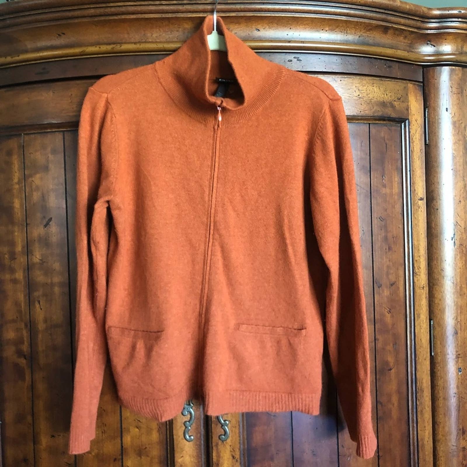 Eileen Fisher Merino Wool Rust Soft Zip Up Jacket
