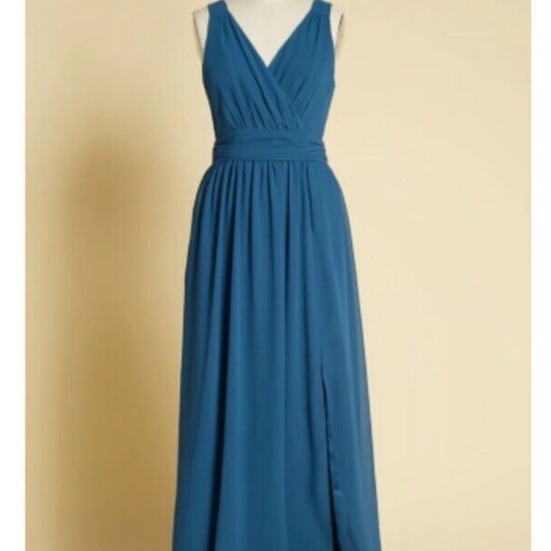 MODCLOTH Maxi Dress Plus Sz 26 Embracing Grace Sleeveless Chiffon Blue Formal