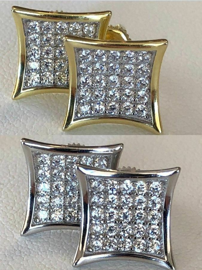 14k Gold Plated 925 Silver Square Studs