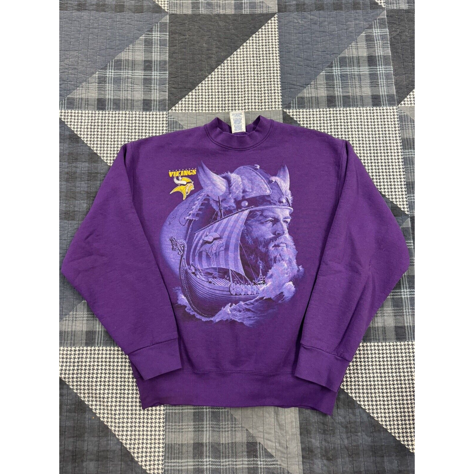 Vtg 90s NFL Minnesota Vikings Logo 7 Color Block Sweatshirt