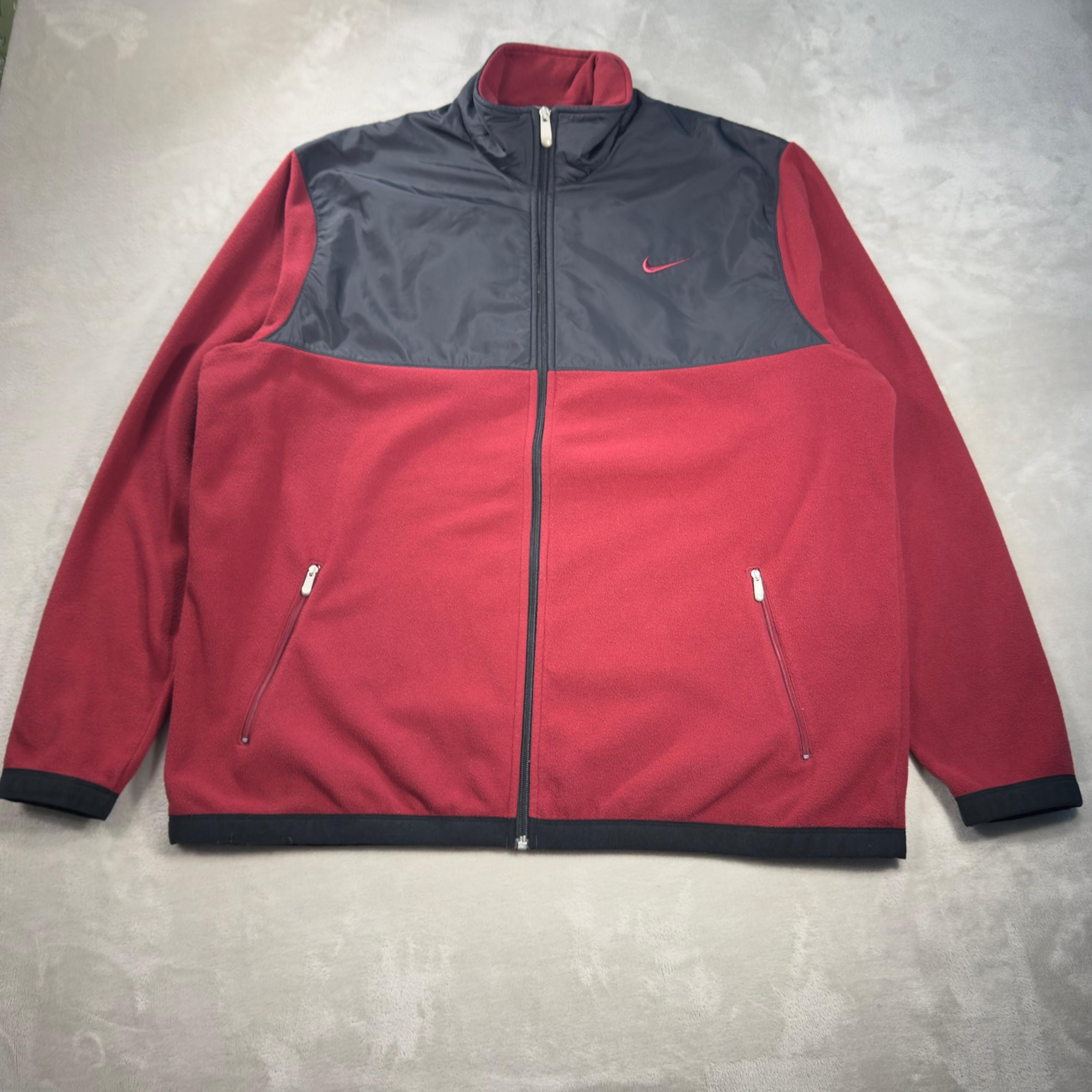 Y2K Nike Fleece Jacket Men's Sz 2XL Red Black Full Zip Travis Scott Mini Swoosh