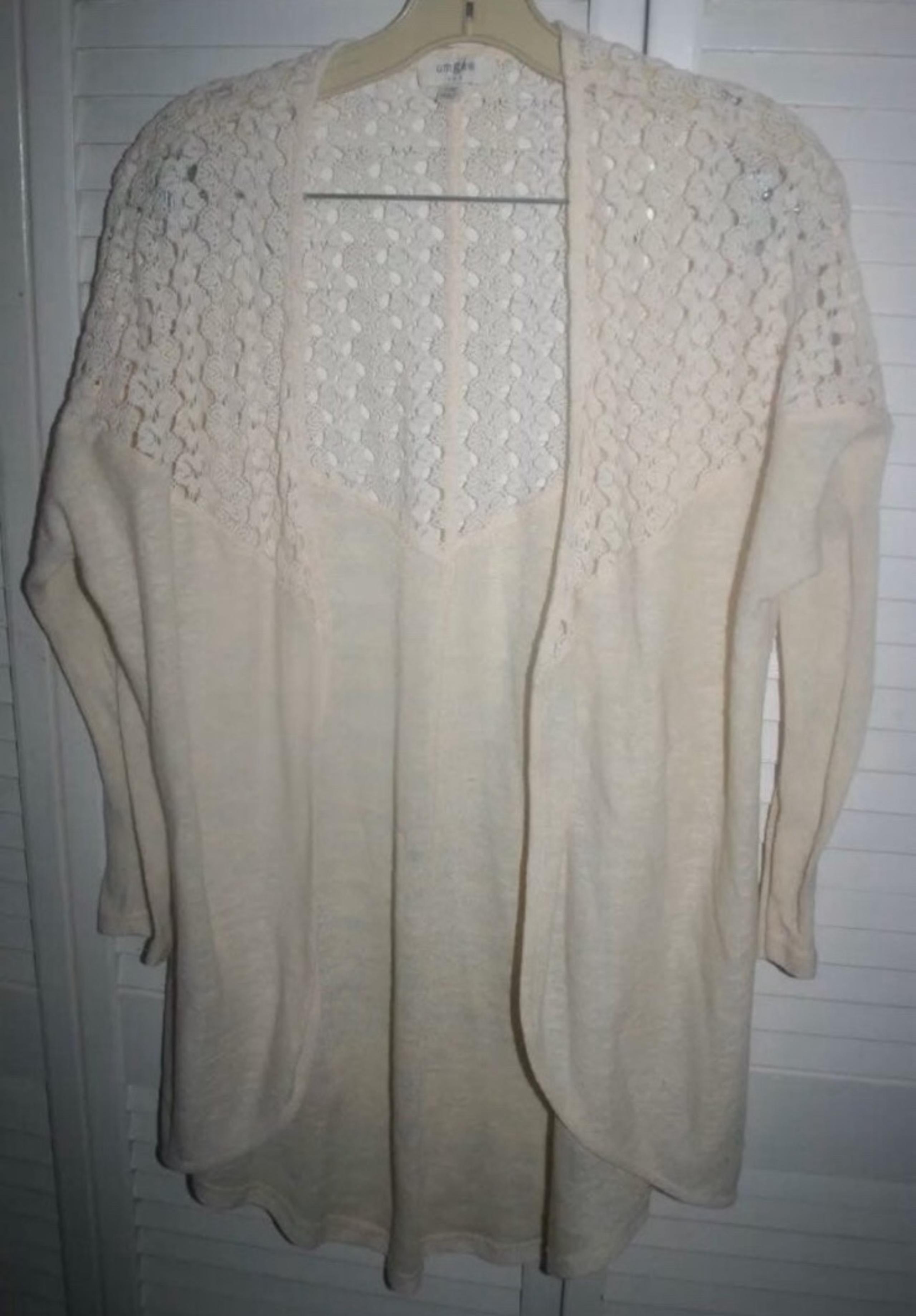 Cardigan Umgee Cream Lightweight Cotton/Polyester Crochet Open Sweater~sz S/M