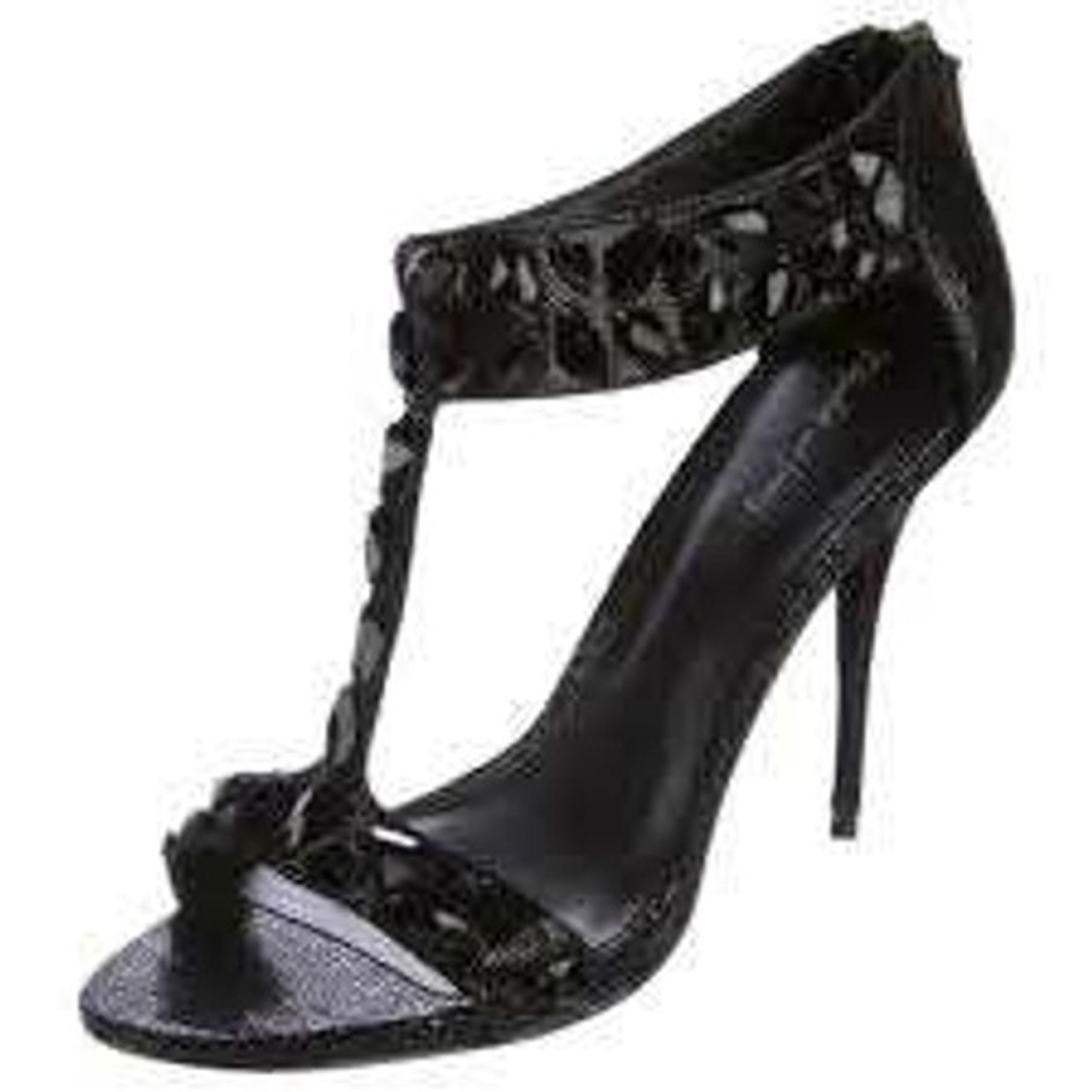 Elizabeth and James Black Jeweled T-Strap Heels Stiletto Party Shoes