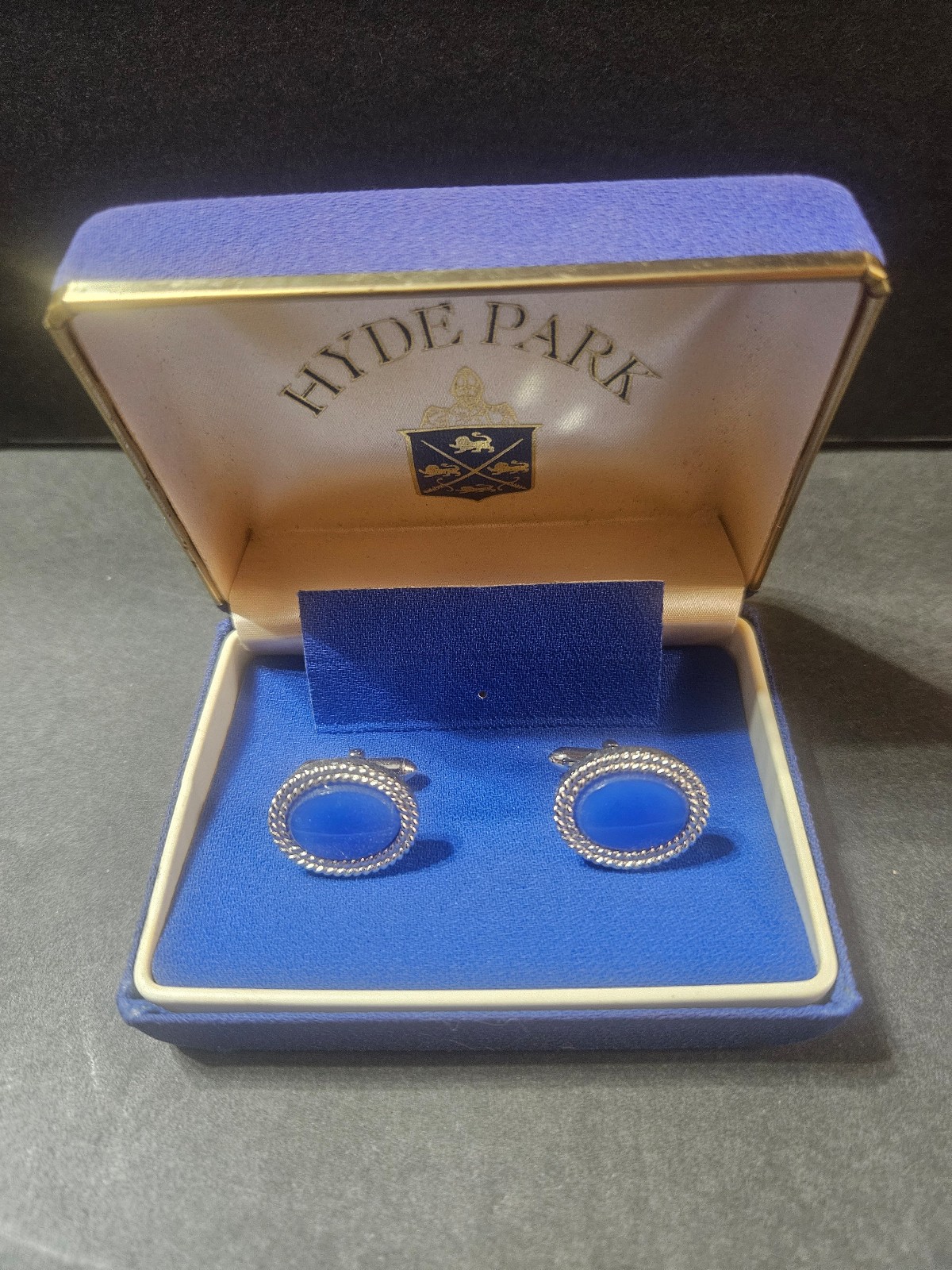 Vintage 1960s RARE HYDE PARK Blue Oval Cufflinks