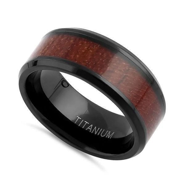 New Titanium Black and Bubinga Wood 8mm Band Ring Size 10