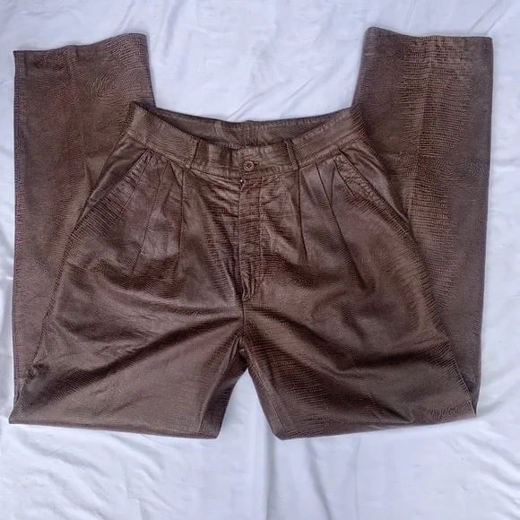 1970s Nieman Marcus Men Leather Pants Size 30 Made In Italy Genuine Brown Leathe