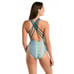 La Blanca Scarf City Reversible Plunge Tummy Control One Piece Ice Blue Womens S