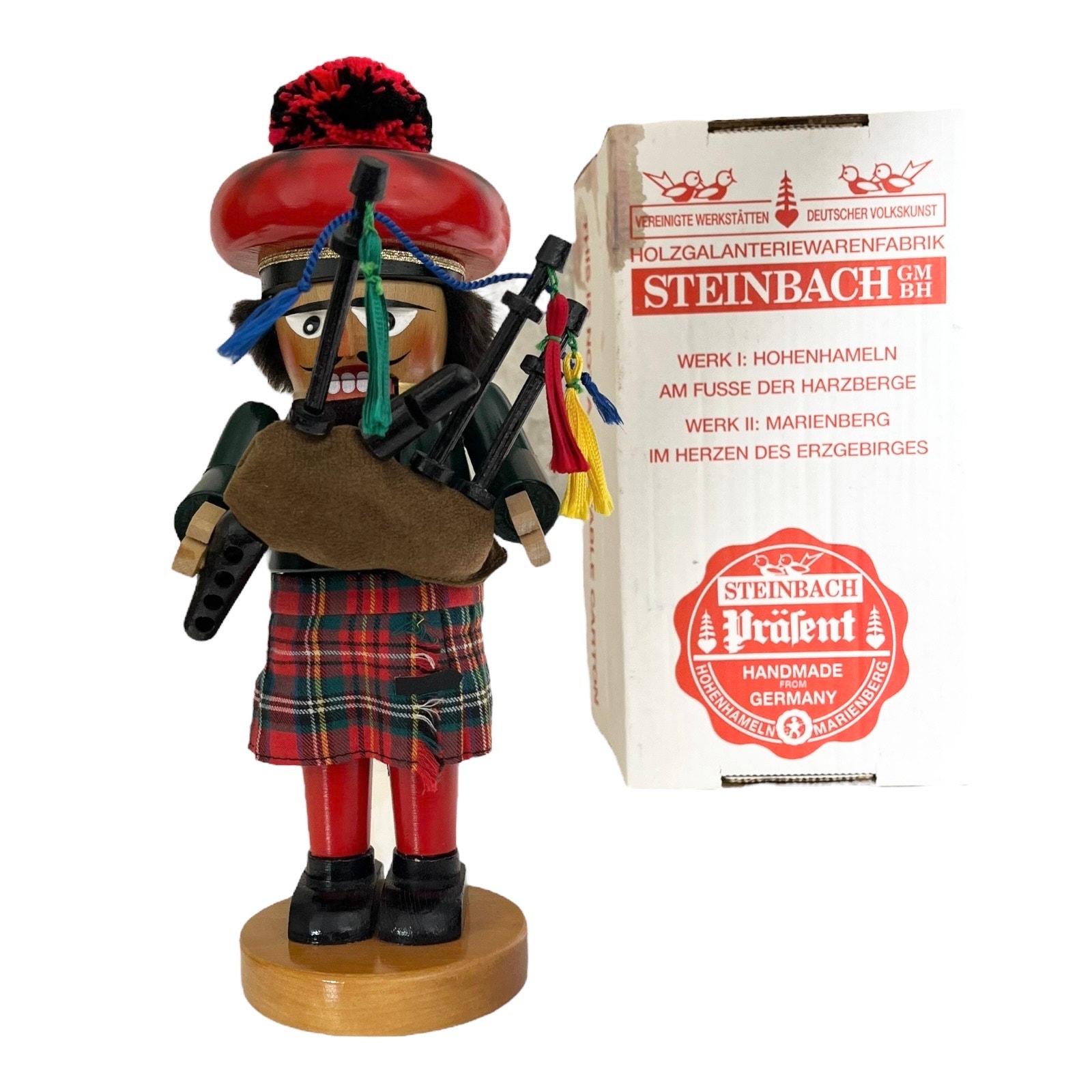 VTG Steinbach Germany SCOTTISH NUTCRACKER Chubby Bagpiper Kilt Wood S973 BOX