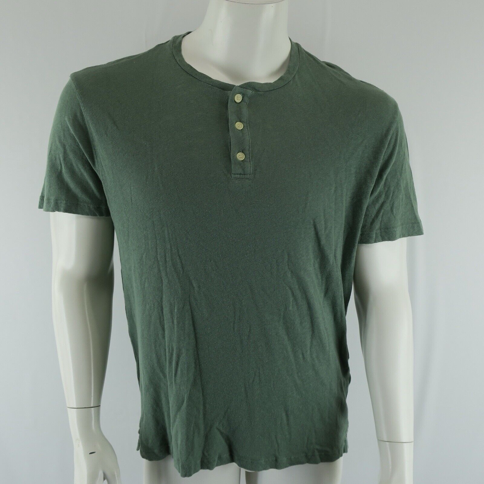 Velvet by Graham & Spencer Henley Shirt Mens S Green Cotton Linen Retail 147