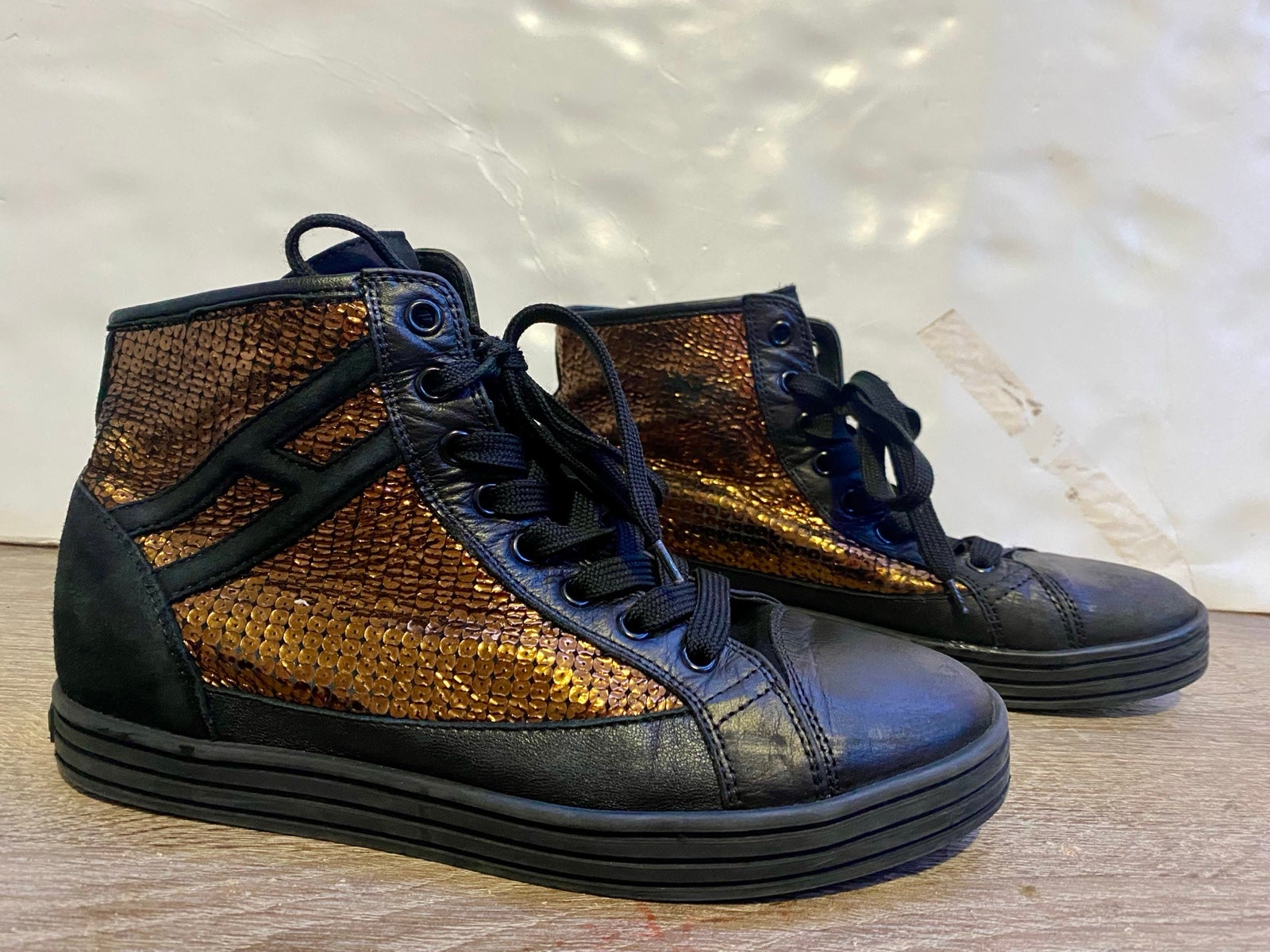 HOGAN REBEL レディーススニーカー ブラック Womens 9.5 10 40 Hogan Rebel Black Gold Snakeskin Leather