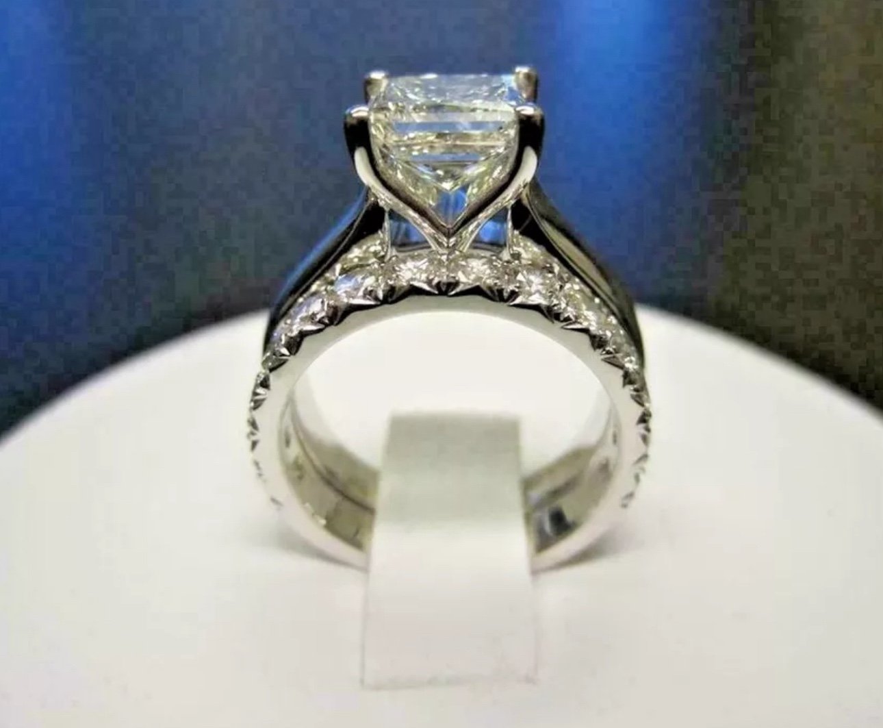 14K White Gold Finish 2.50Ct Princess Cut Moissanite Bridal Engagement Ring Set