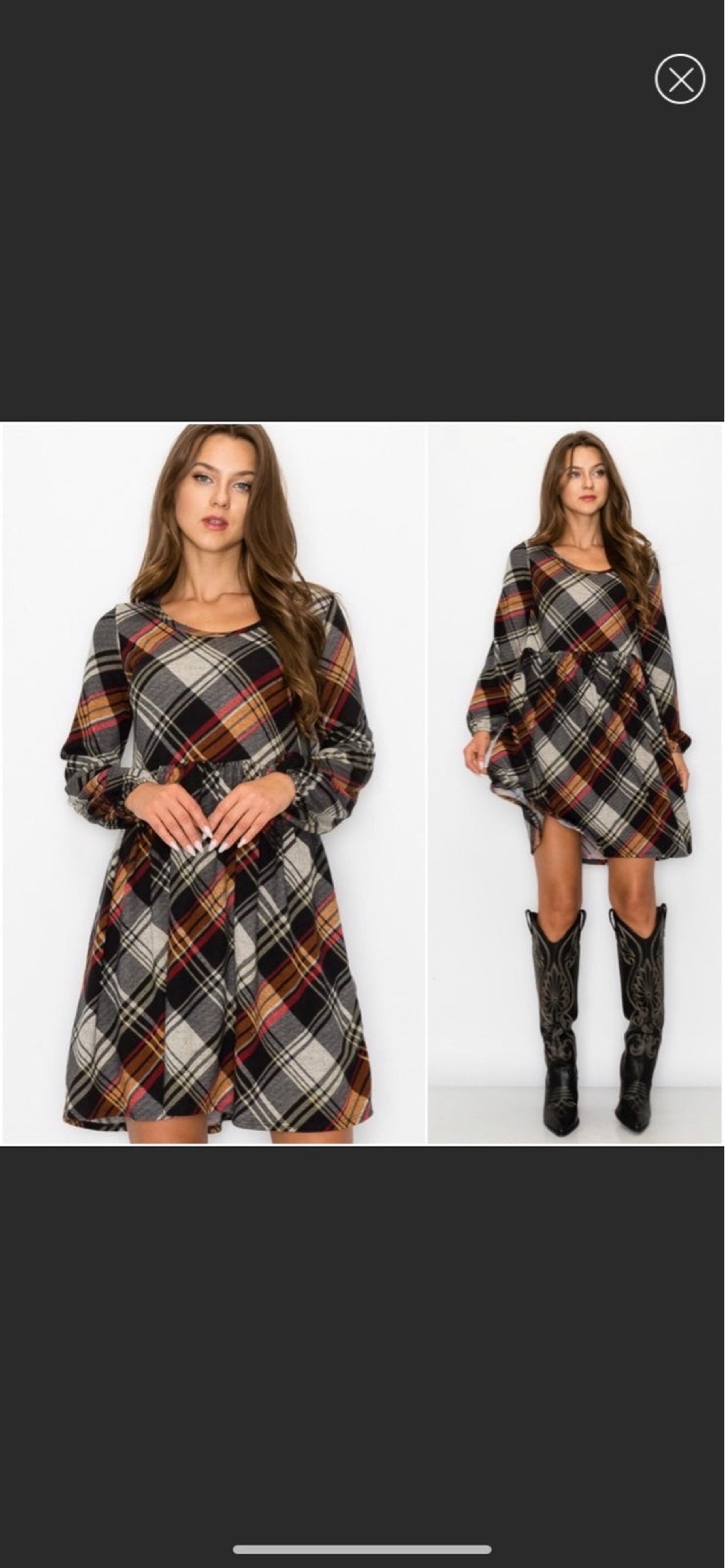 New USA MADE Plaid Long Sleeves Holiday Fall Winter Versatile Modest Dress