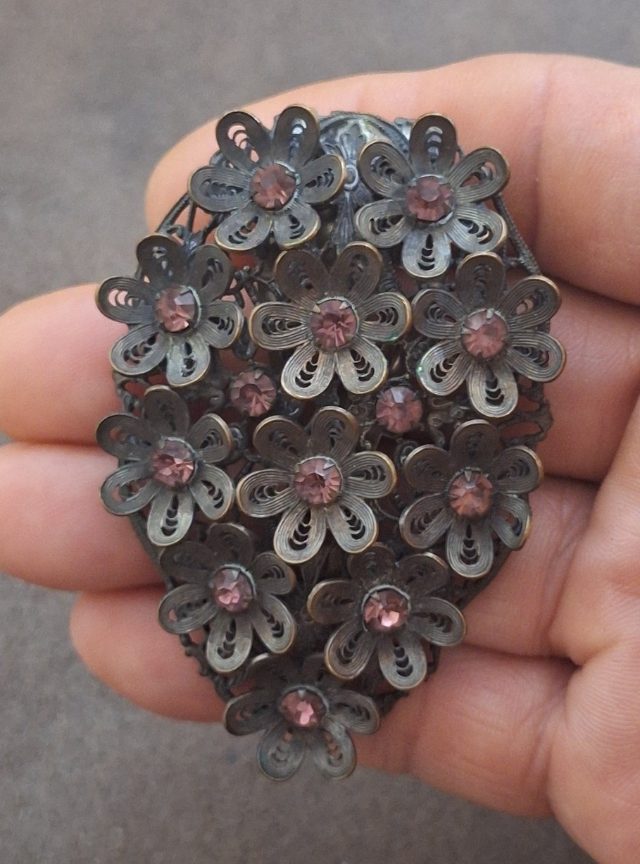 Elegant Antique 1930s Dress Clip/Hair Clip/Clip Silver With Pink Rhinestones.