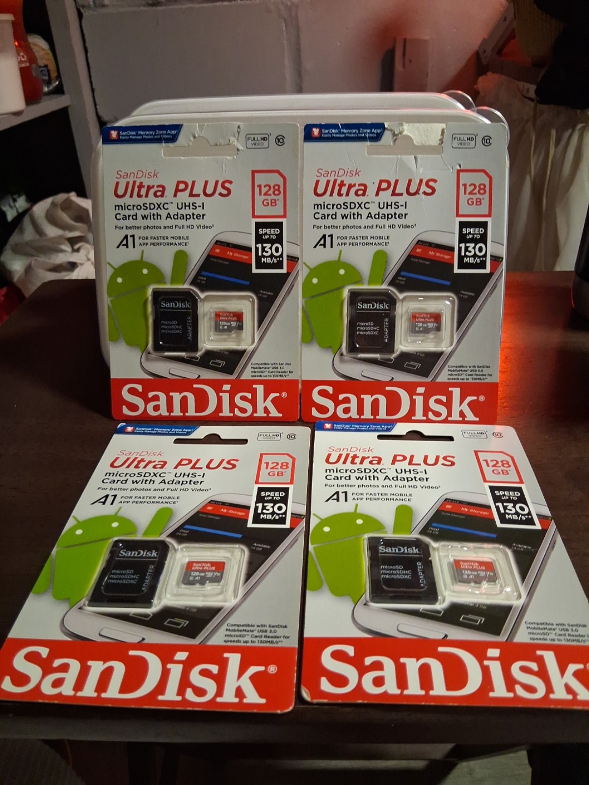SanDisk 4 new ultra plus micro SDXC UHS -1 CARD W/ADAPTER 128GB 130 SPEED SE