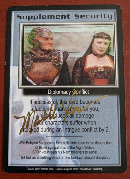 Babylon 5 B5 CCG 1997 Precedence Supplement Security Card Signed Majel Barrett