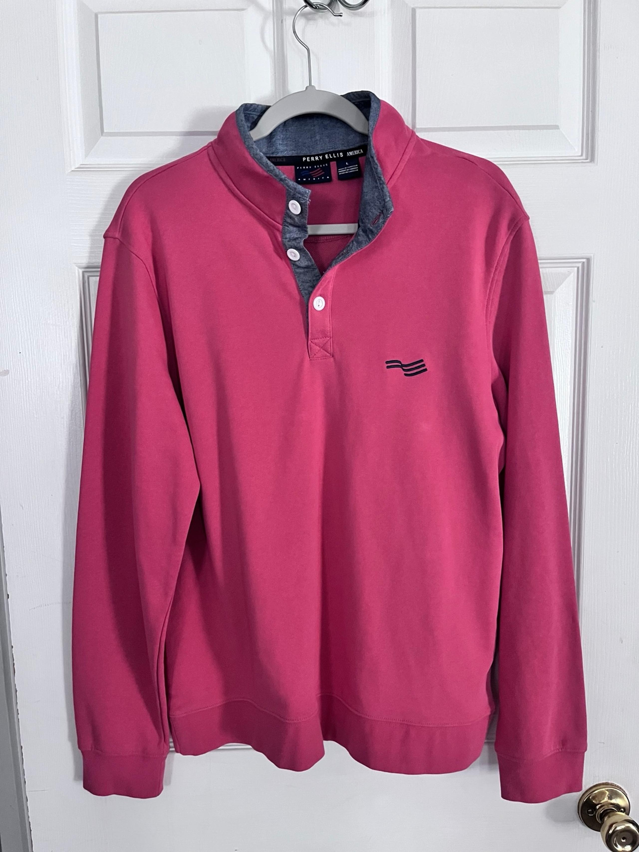 Perry Ellis American Mens Large Mineral Red Long Sleeve Button Up Sweatshirt