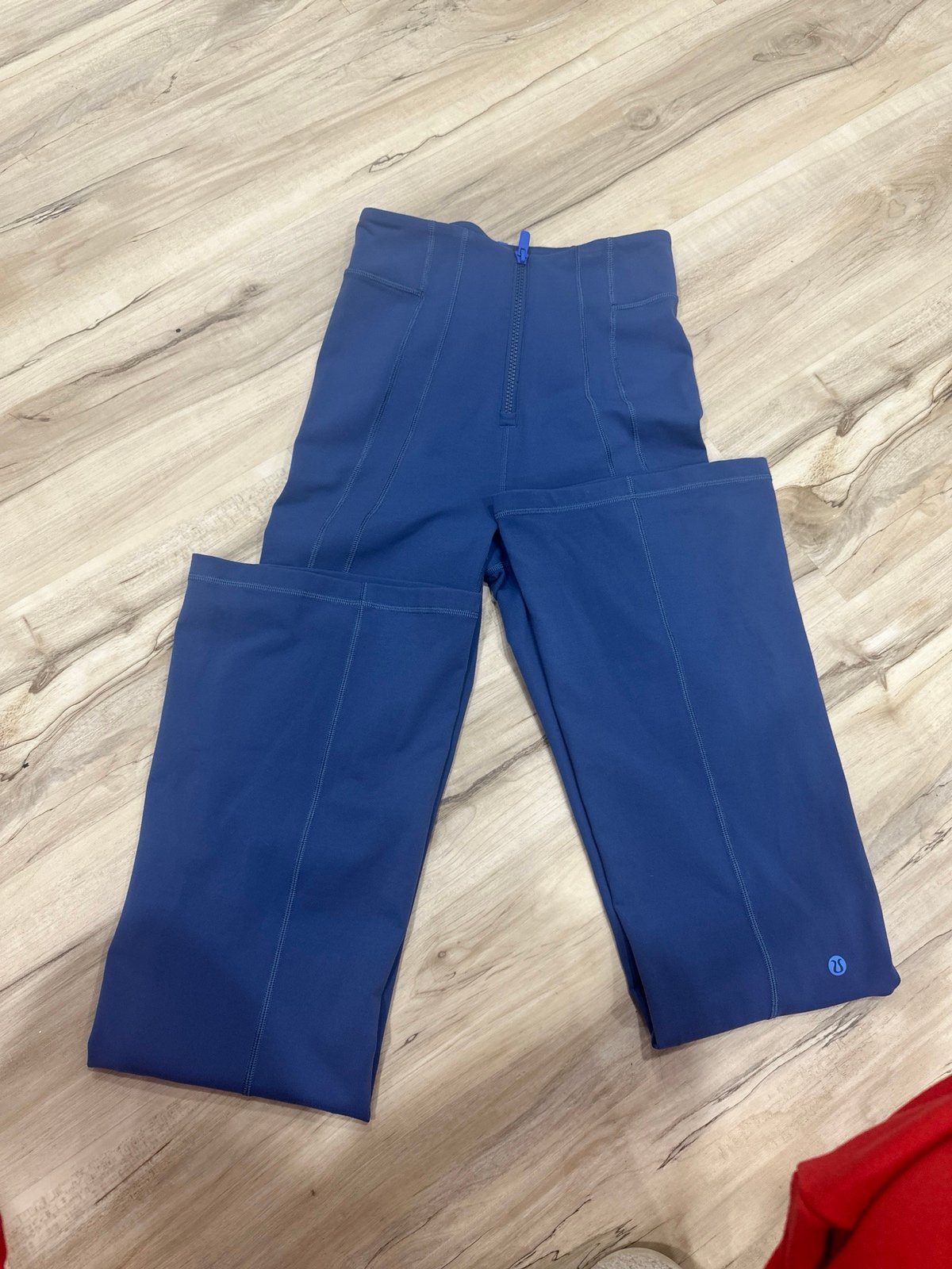 Blue lululemon flare pant with front zipper
