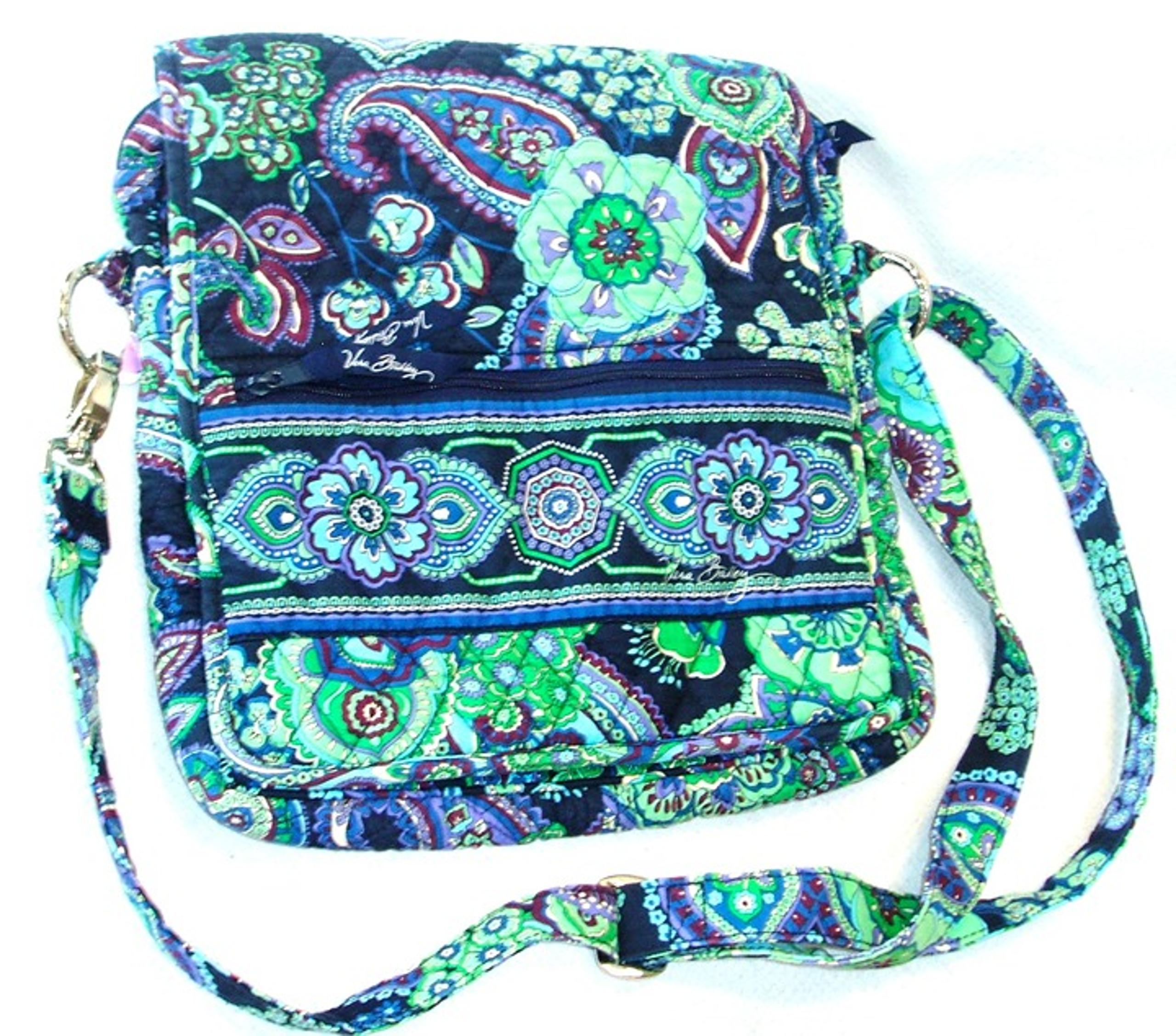 Vera Bradley 100% Cotton Quilted Blue Rapsody Pattern Crossbody Messenger Bag