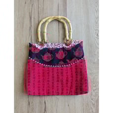 HANDMADE Tea Pot Asian HANDBAG PURSE w/ Bamboo Handles