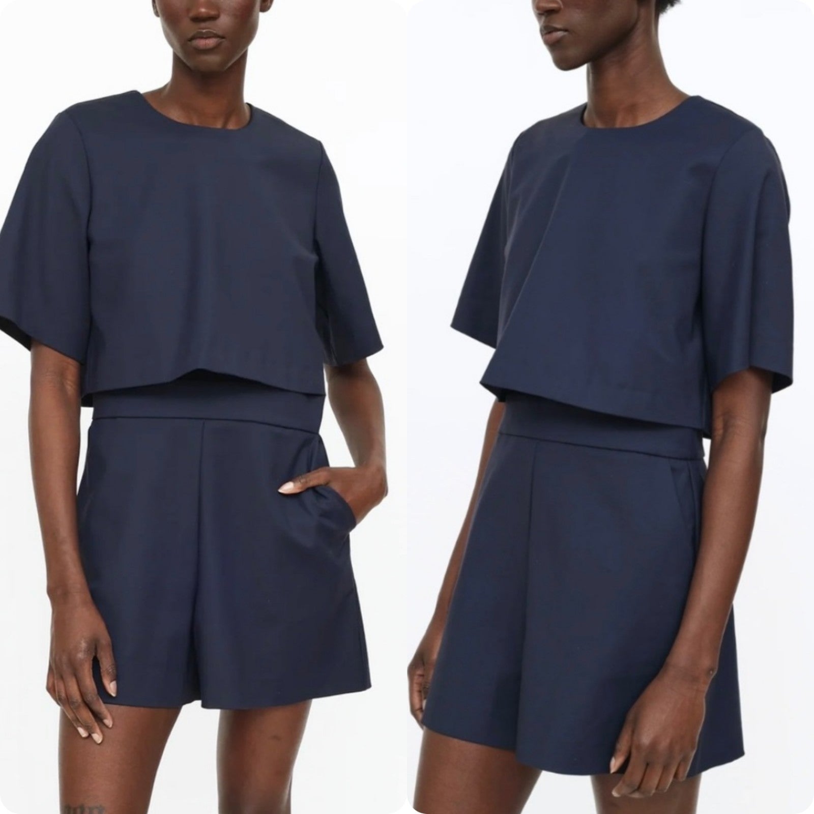 G Label By Goop Romper Womens 10 Navy Blue Short Sleeve Cotton Career Dressy