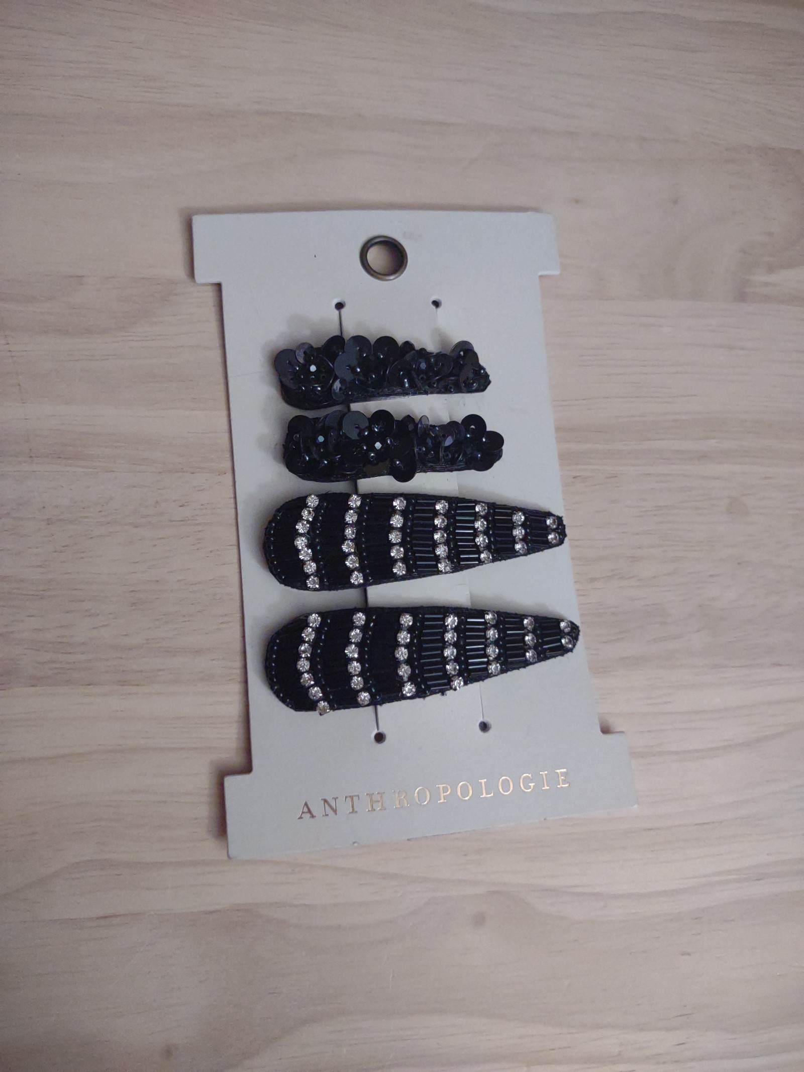 Anthropologie Crystal Black Sequin Beaded Hair Clips Set Beaded y2k Bling