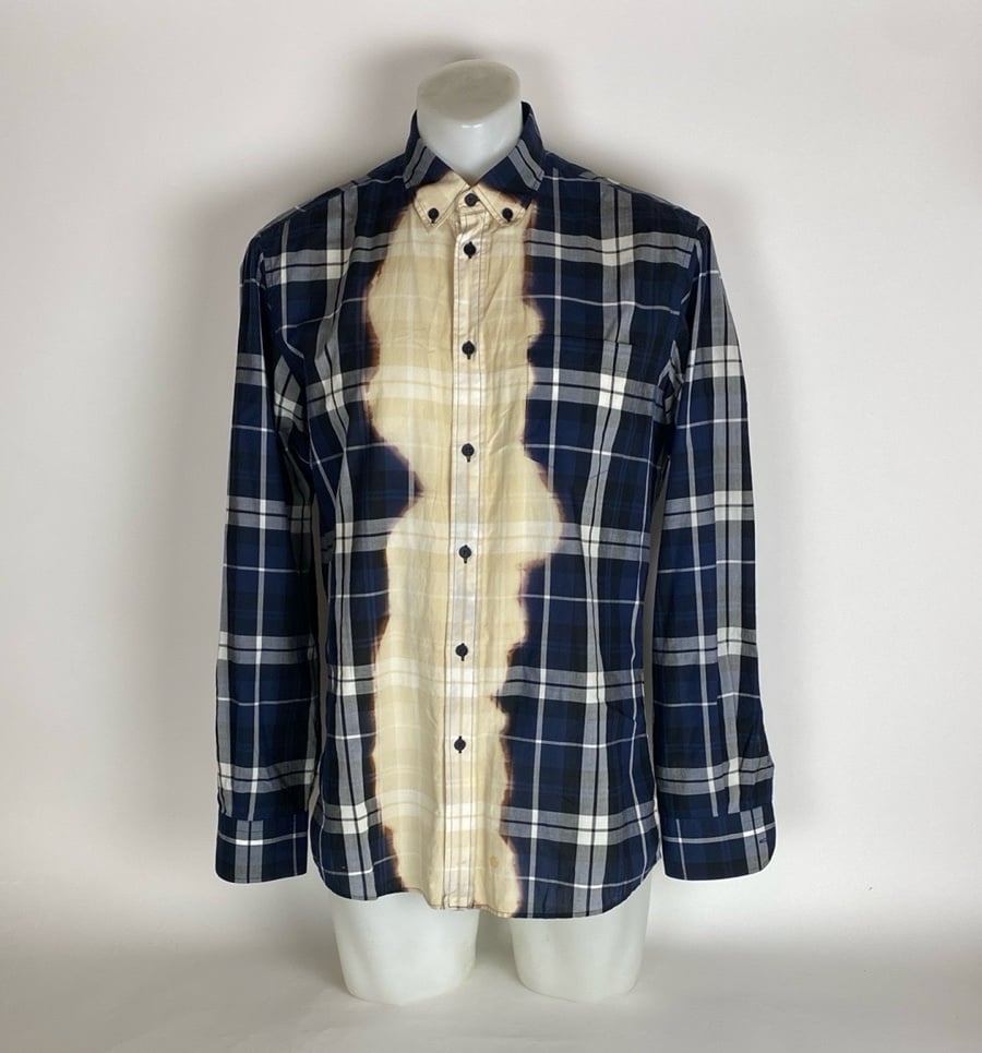Bottega Veneta Bleached Plaid Shirt in Multicolor Cotton Blue SZ 40/16.