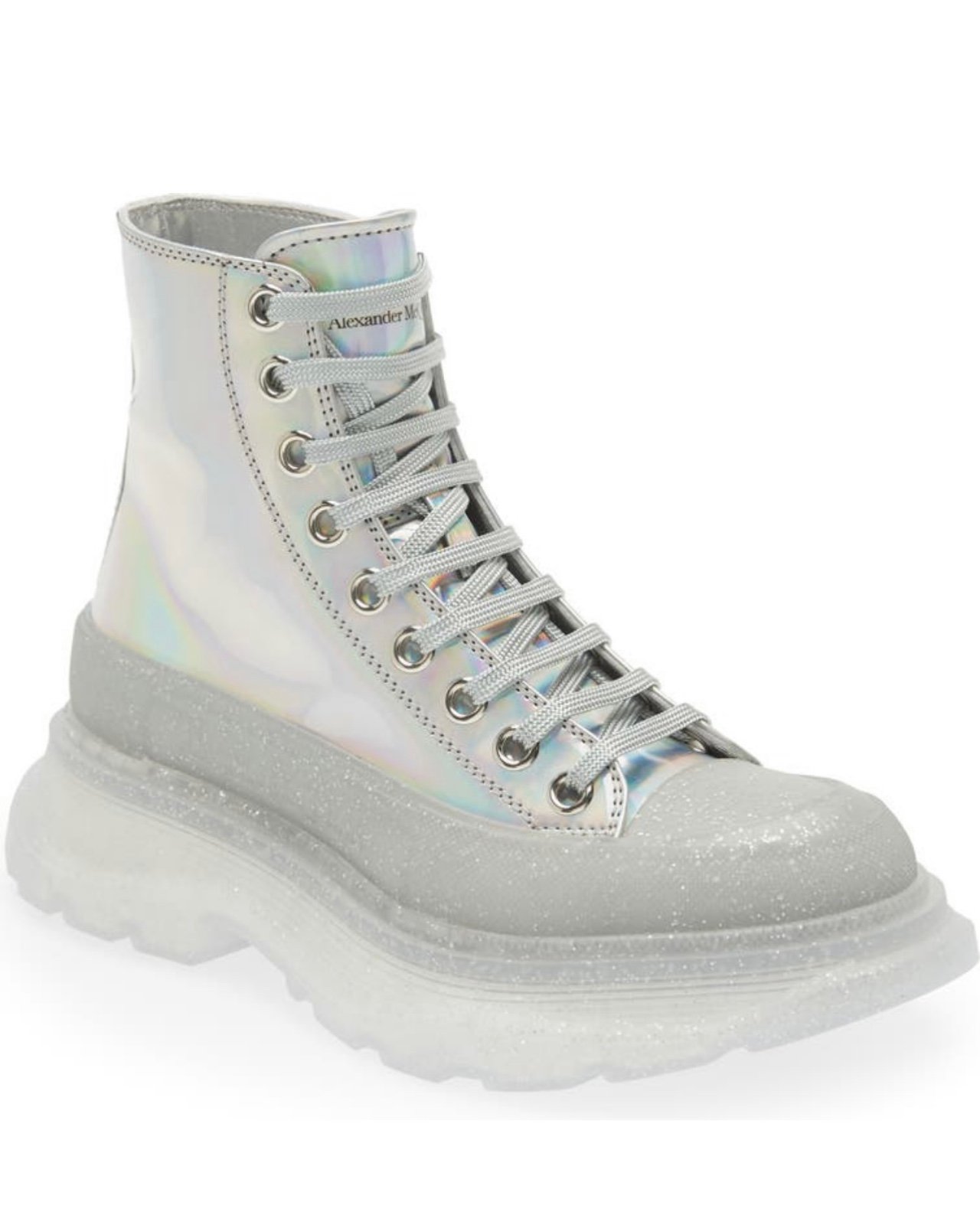 Alexander McQueen Tread Slick Holographic High Top Sneaker (Women) Size 36.5