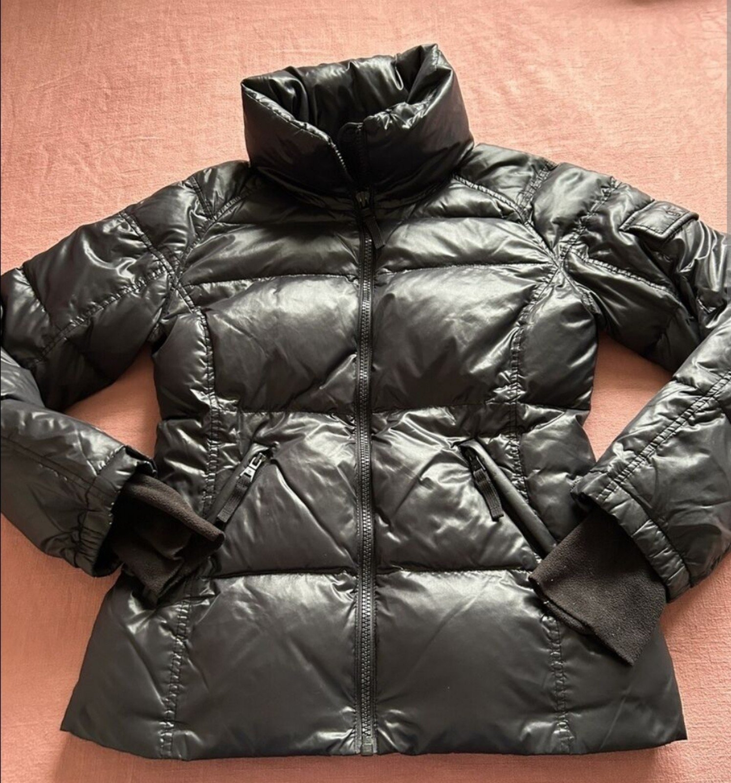 S13 New York Kylie Gloss Puffer Jacket Black Puffer Jacket Women Coat sz Large L