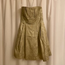 Priscilla of Boston gold pleated strapless dress ladies sz 6