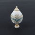 Vintage Embellished Egg Pedestal Trinket Box 4in Blue Velvet Lined Beaded Gold