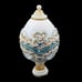 Vintage Embellished Egg Pedestal Trinket Box 4in Blue Velvet Lined Beaded Gold