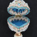 Vintage Embellished Egg Pedestal Trinket Box 4in Blue Velvet Lined Beaded Gold