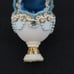 Vintage Embellished Egg Pedestal Trinket Box 4in Blue Velvet Lined Beaded Gold
