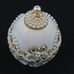 Vintage Embellished Egg Pedestal Trinket Box 4in Blue Velvet Lined Beaded Gold