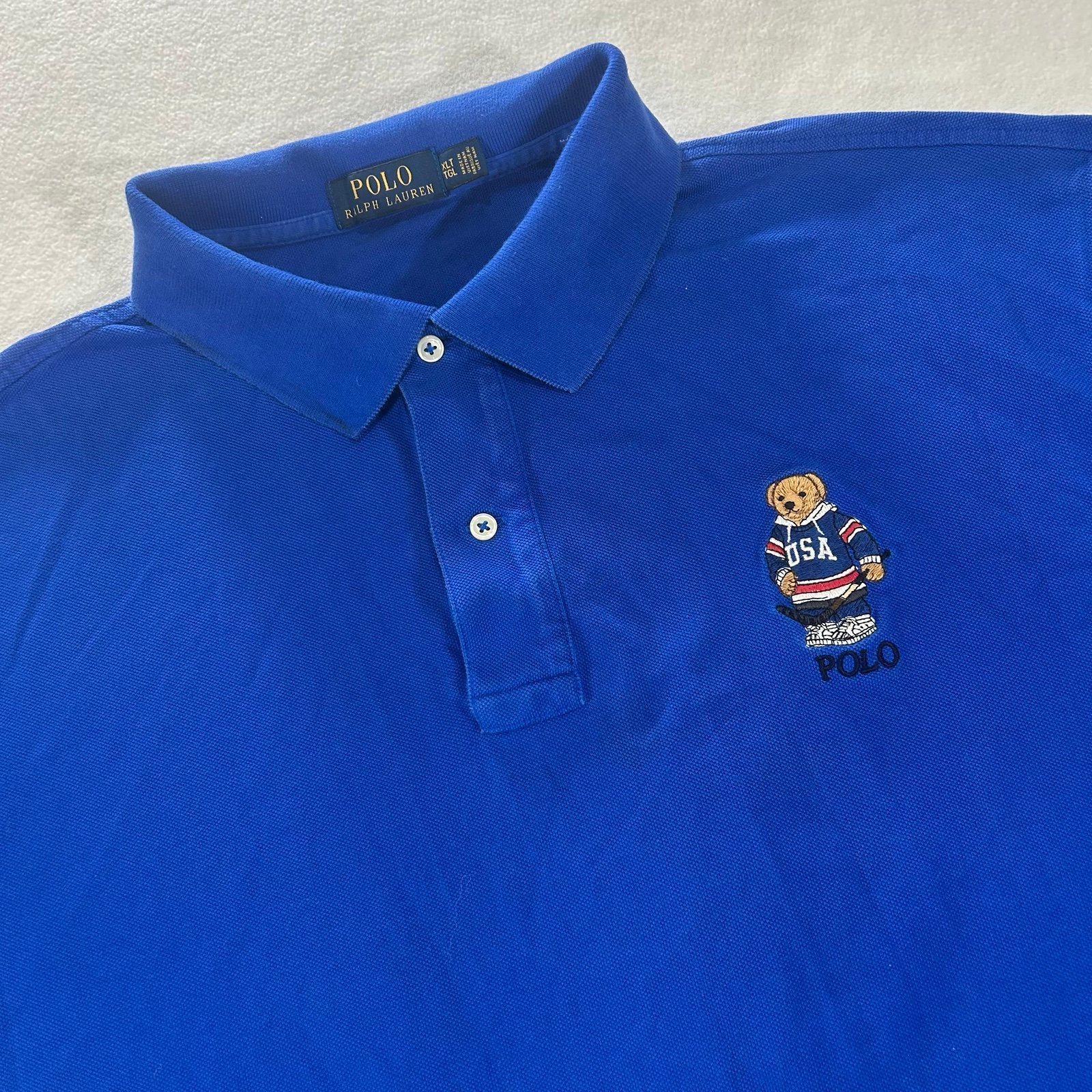Polo Ralph Lauren Men’s XLT Blue USA Hockey Bear Short Sleeve Polo Golf Shirt