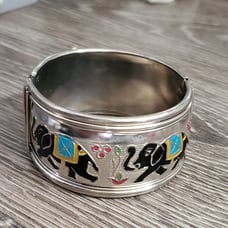 Hand Painted Elephant Silver Bangle Bracelet