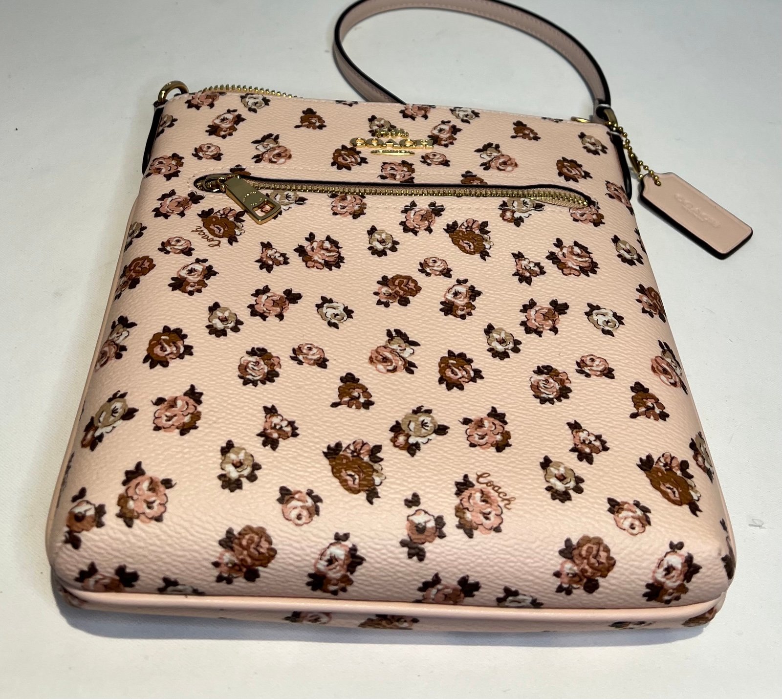 NWT Coach Rowan Mini Messenger Bag Rose Print Crossbody - Pink