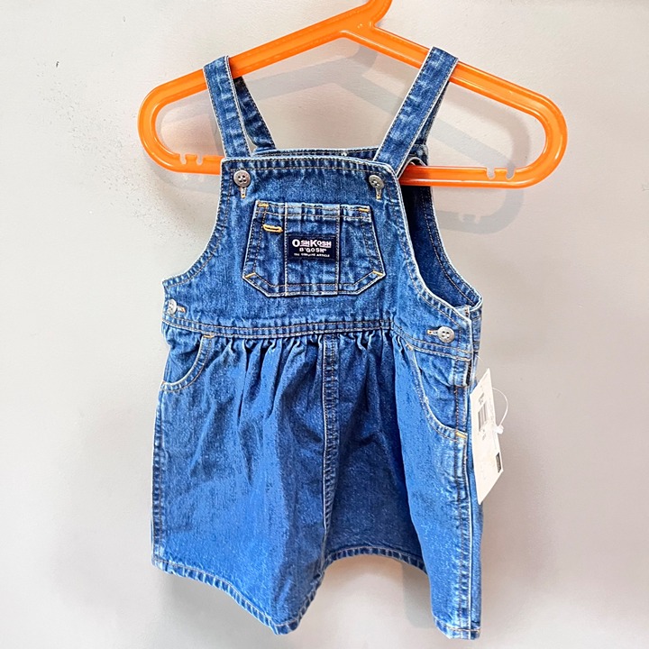 NEW Vintage OshKosh BGosh Baby Denim Overalls Dress 24M Blue Adjustable Straps C